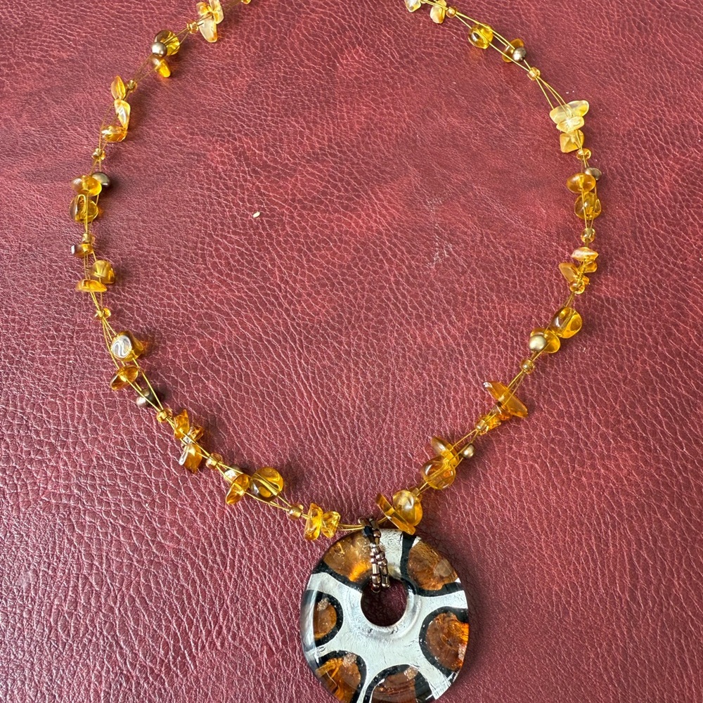 Murano Amber and Black Pendant Necklace